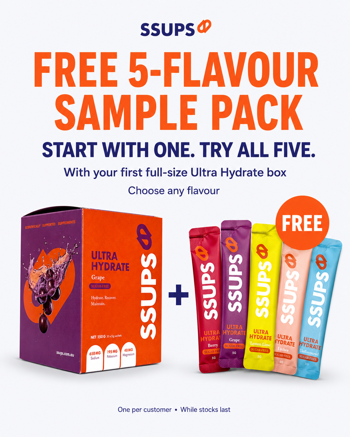SSUPS Ultra Hydrate free 5-flavour sample pack offer